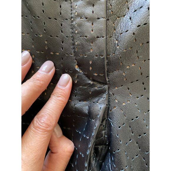 Kenneth Cole Black Perforated Pattern Leather Dress Lined Mid Rise Pants Sz 6 - Picture 8 of 13